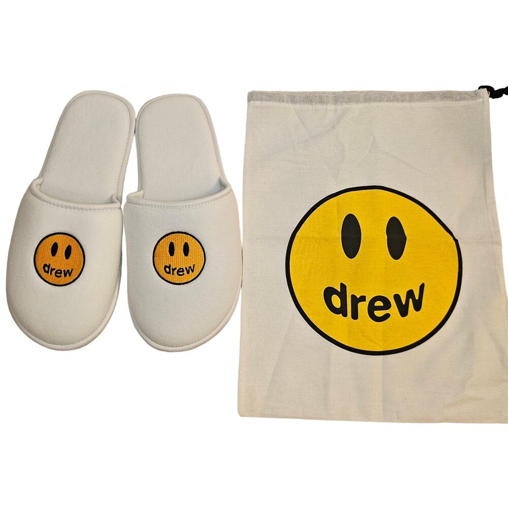 Drew House Mascot Slippers Mens S M White Justin Bieber Smiley House Shoes NWT